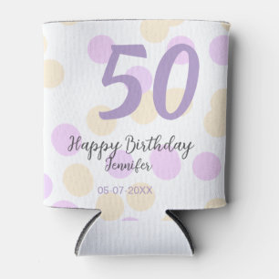 50. Geburtstag Name Datum lila orange Punkte Dosenkühler