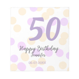 50. Geburtstag Name Datum lila orange Punkte Notizblock