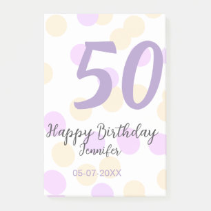 50. Geburtstag Name Datum lila orange Punkte Post-it Klebezettel