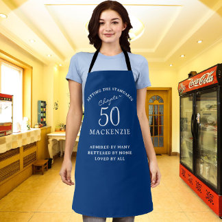 50. Geburtstag Name Elegant Blue and White Schürze