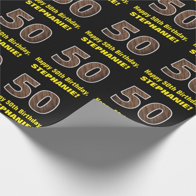 50. Geburtstag: Name & Imitate HolzkörnPattern "50 Geschenkpapier (Ecke)