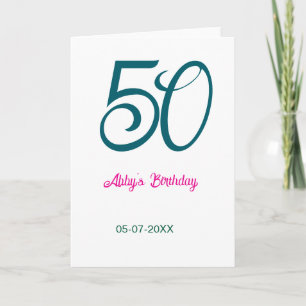 50. Geburtstag Name Jahr Türkis Pink Fett Karte