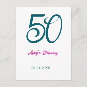 50. Geburtstag Name Jahr Türkis Pink Fett Postkarte