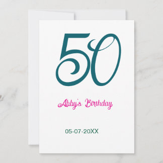 50. Geburtstag Name Jahr Türkis Rosa Fett Einladung