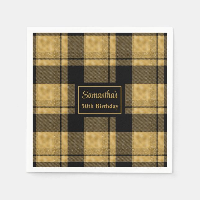 50. Geburtstag Napkins Black Gold Custom Keepake Serviette (Vorderseite)