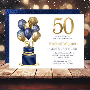 50. Geburtstag Navy Blau Ballon Torte Einladung