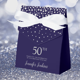 50. Geburtstag Navy Blau Funkelnde Dankeschön Geschenkschachtel