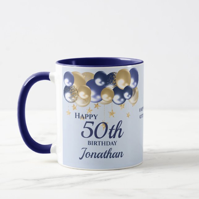 50. Geburtstag Navy Gold Ballons  Tasse (Links)