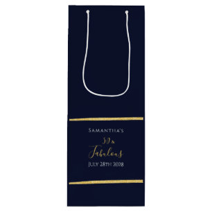 50. Geburtstag Navy Gold Elegant Stilvolles Party Geschenktüte Für Weinflaschen