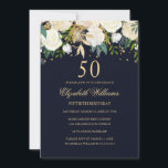50. Geburtstag Navy Gold Floral Einladung<br><div class="desc">Mehr blumige Geburtstagseinladungen im Kleinen Bayleigh-Laden!</div>