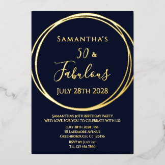 50. Geburtstag Navy Real Gold Folieneinladung