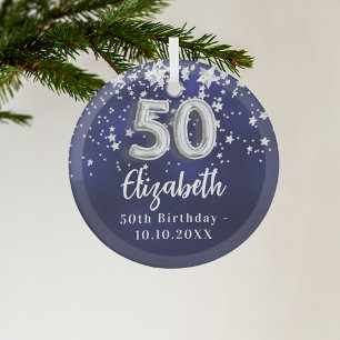 50. Geburtstag navyblau silberne Sterne Ornament Aus Glas