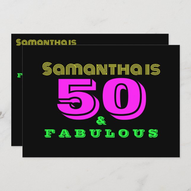 50. Geburtstag Neon 50 und Fabulous Einladung (Vorne/Hinten)
