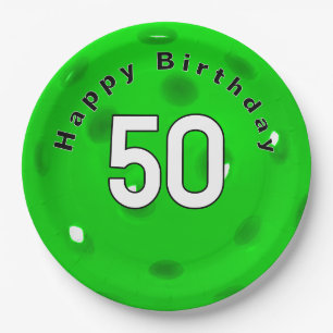 50. Geburtstag Neon Green Pickleball Pappteller