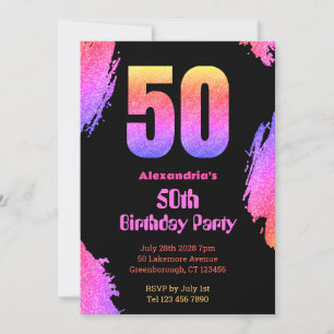 50. Geburtstag Neon Pink Glitzer Party Einladung