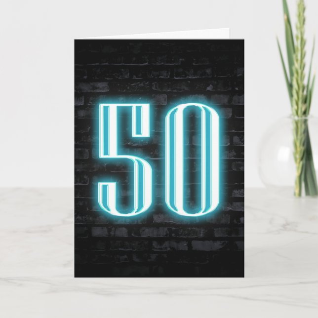 50. Geburtstag Neon Sign auf Brick Karte (Vorderseite)