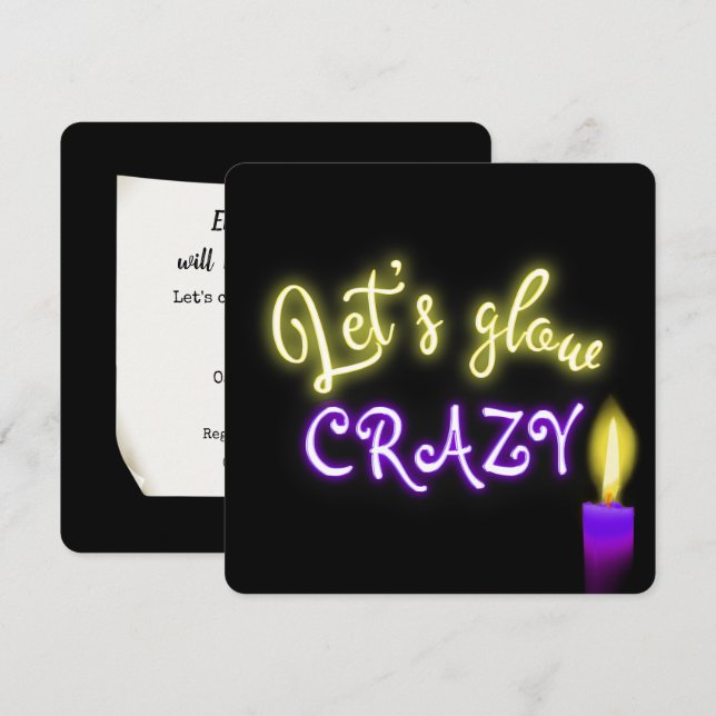 50. Geburtstag Neon-Zeichen mit Kerze Einladung (Vorne/Hinten)