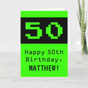 50. Geburtstag: Nerdy / Geeky Style "50" und Name Karte