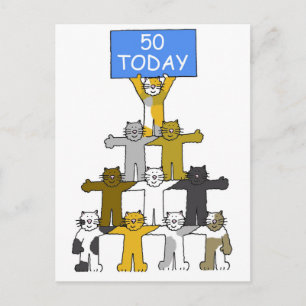 50. Geburtstag Niedlicher Cartoon Katzen Postkarte