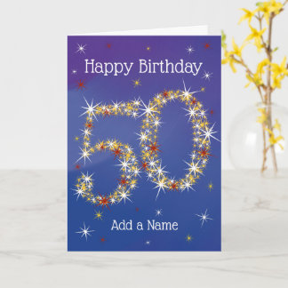 50. Geburtstag - Nummer 50 in Sternen - Blau - Alt Karte