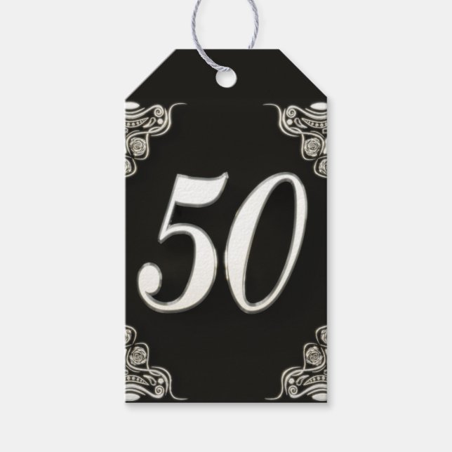 50. Geburtstag oder Jahrestag Regal Silve und Blac Geschenkanhänger (Vorderseite)