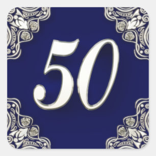 50. Geburtstag oder Jahrestag Regal Silver Blue Quadratischer Aufkleber