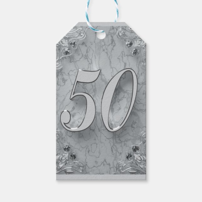 50. Geburtstag oder Jubiläum Regal Silver Marble Geschenkanhänger (Vorderseite)