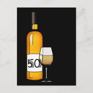 50. Geburtstag oder Jubiläum : Weinflasche & Glas Postkarte