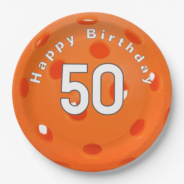 50. Geburtstag Orange Pickleball Pappteller (Vorderseite)