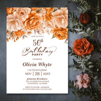 50. Geburtstag Orange Rose Blumenkohl Party Einladung