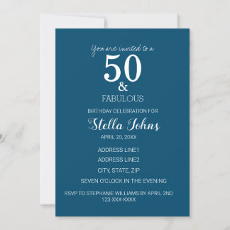 50. Geburtstag Ozean Blau Moderne Elegant 50 Einladung