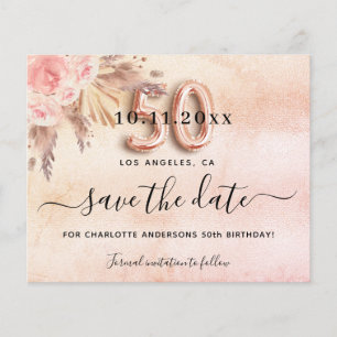 50. Geburtstag Pampas Rose Haushalt Save the Date Flyer