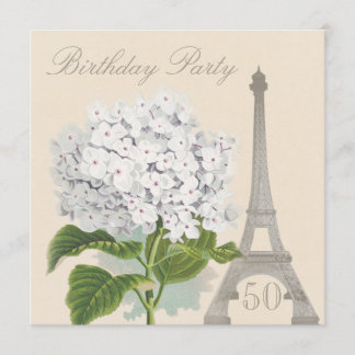 50. Geburtstag Paris Vintag White Hydrangea Blume Einladung