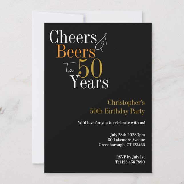 50. Geburtstag Party für Cheers und Biersorten Einladung (Vorderseite)