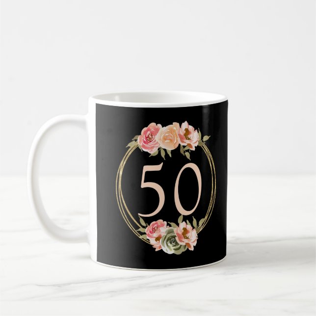 50. Geburtstag Peach Floral Kaffeetasse (Links)