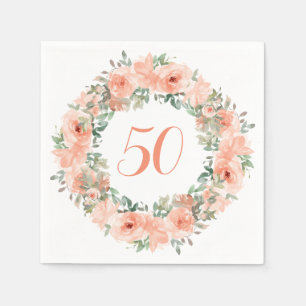 50. Geburtstag Peach Floral Wasserfarbe Serviette