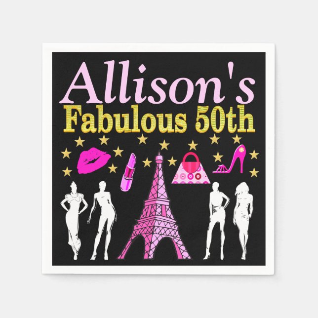 50. GEBURTSTAG PERSONALISIERT PARIS PARTY NAPKINS SERVIETTE (Vorderseite)