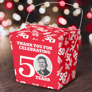 50. Geburtstag personalisiertes Foto rot weiß Geschenkschachtel
