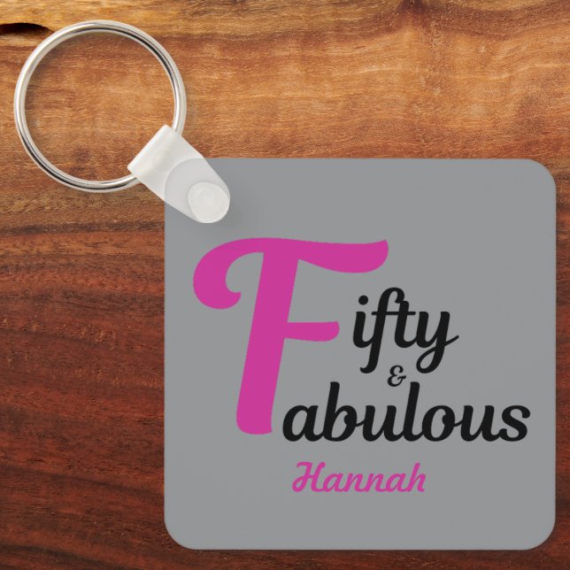 50. Geburtstag Pink Akzent und viel Glück Schlüsselanhänger (Vorderseite)