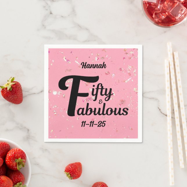 50. Geburtstag Pink Akzent und viel Glück Serviette (Beispiel)