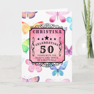 50. Geburtstag Pink Aquarellblume Gruß Karte