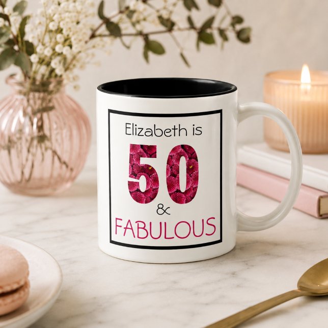 50. Geburtstag Pink Chrysanthemum Custom Text Kaffeetasse (Add name to customize. )