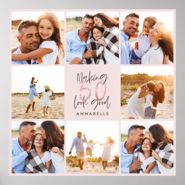 50. Geburtstag pink Girly Glitzer Foto Collage Poster (Vorne)