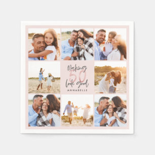 50. Geburtstag pink Girly Glitzer Foto Collage Serviette