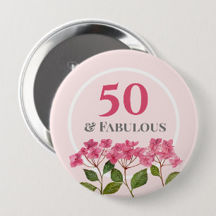 50. Geburtstag Pink Hydrangea Lacecaps Illustratio Button