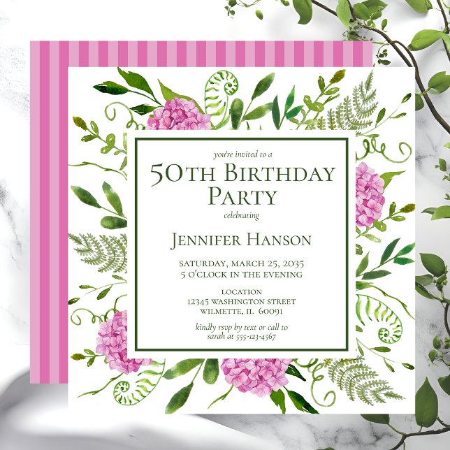 50. Geburtstag Pink Hydrangeas Einladung (Von Creator hochgeladen)