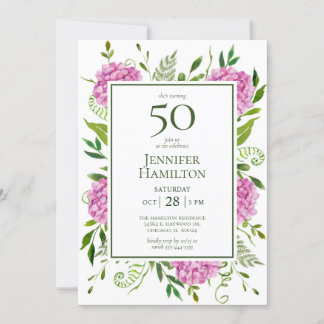 50. Geburtstag Pink Hydrangeas Einladung