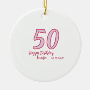 50. Geburtstag pink lila fett Name einfach minimal Keramik Ornament