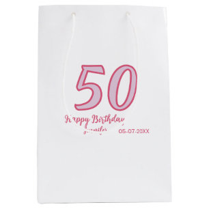 50. Geburtstag pink lila fett Name einfach minimal Mittlere Geschenktüte
