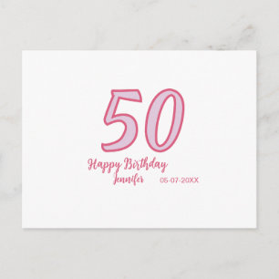 50. Geburtstag pink lila fett Name einfach minimal Postkarte